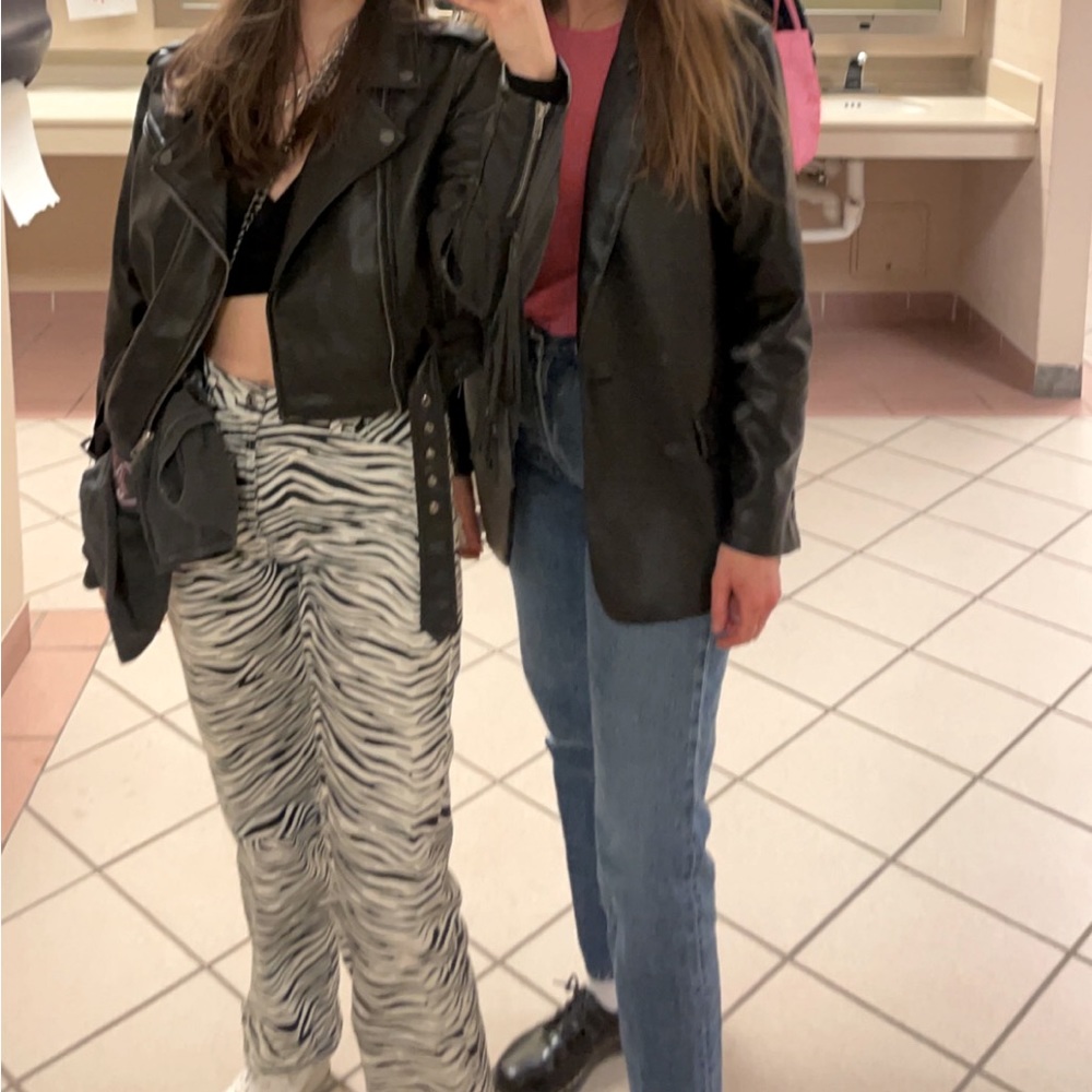 Black and white zebra patterned Zara jeans